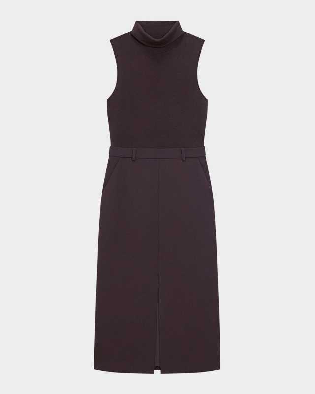 Funnel-Neck Admiral Crepe Sleeveless Midi Dress